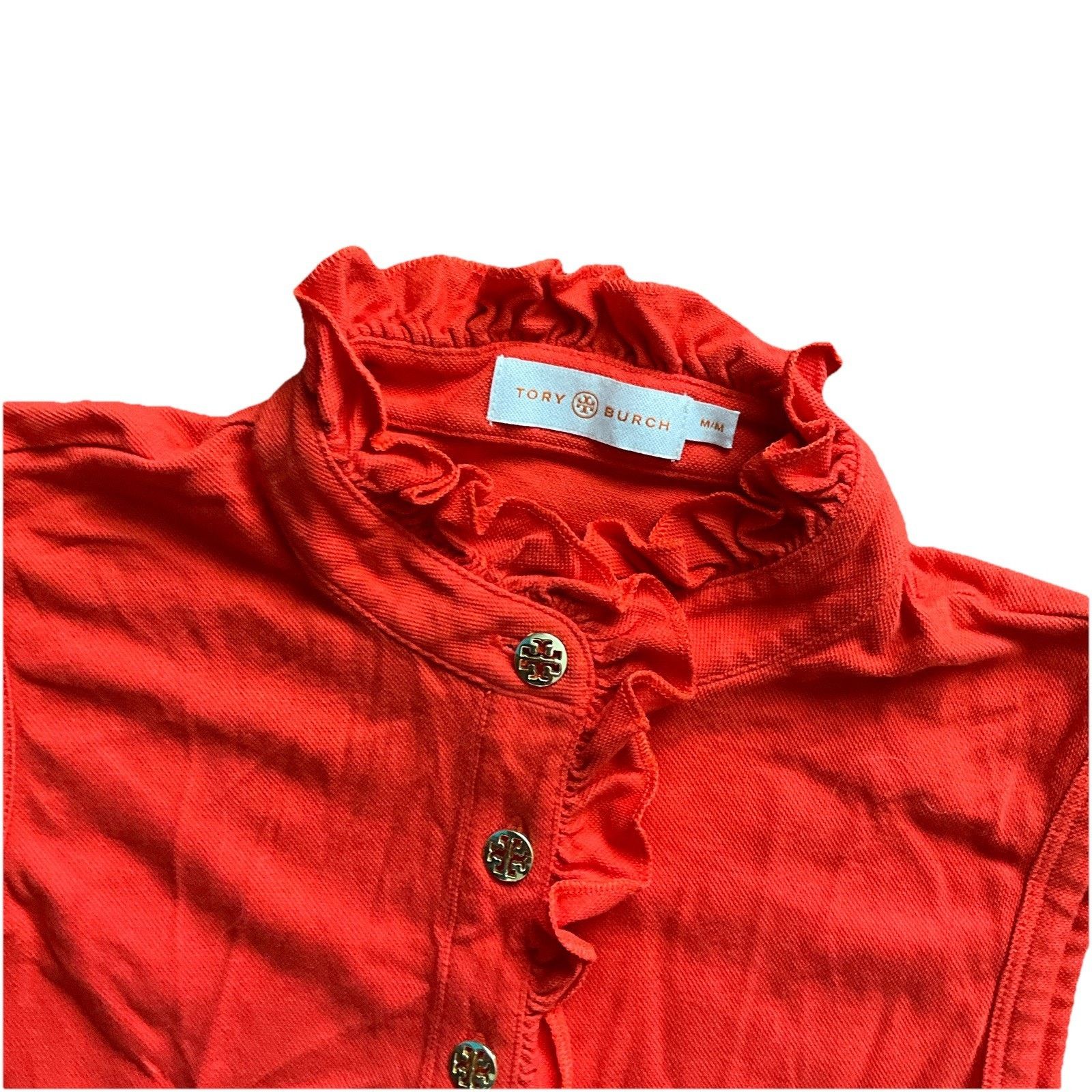 Tory Burch Tory Burch Red Orange Ruffle Sleeveless Polo Top Medium Size M / US 6-8 / IT 42-44 - 6 Thumbnail