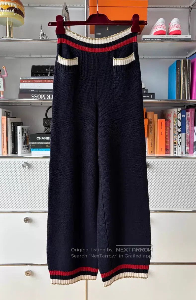 Gucci Gucci Size S Dark blue wool knitted casual wide-leg pants Size 42" / US 20 - 3 Thumbnail