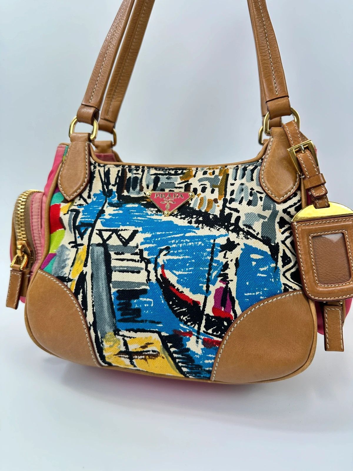 Prada Prada Milano SS04 Venezia Leather & Canvas Painting HandBag Size ONE SIZE - 3 Thumbnail