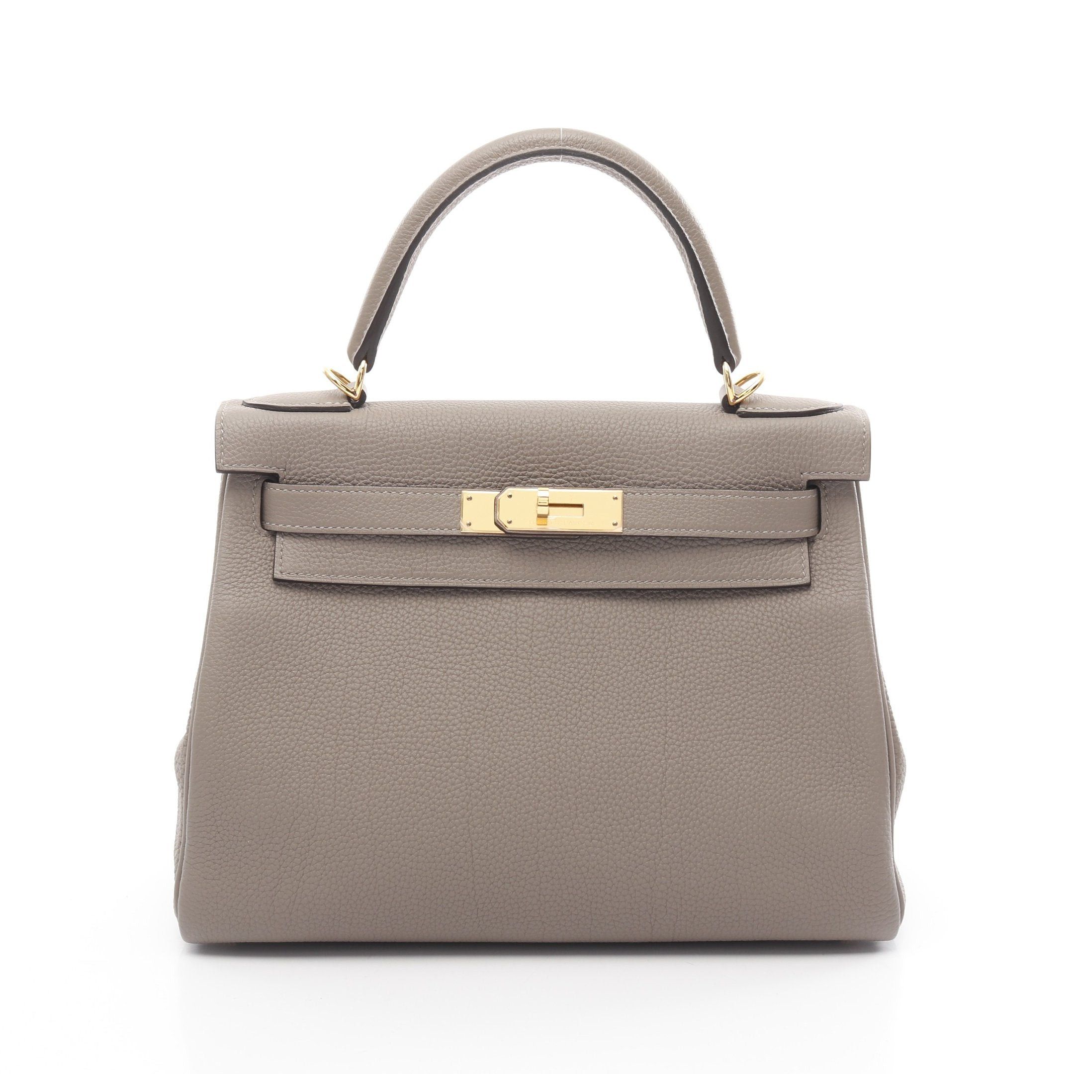 Hermes Hermes Kelly28 Gris Asphalt Handbag Togo Gray Beige Gold Hardware Inner Stitch C Engraved Size ONE SIZE - 1 Thumbnail