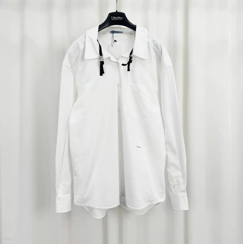 Prada Prada Spring Autumn White Cotton Logo Shirt Size M / US 6-8 / IT 42-44 - 1 Thumbnail