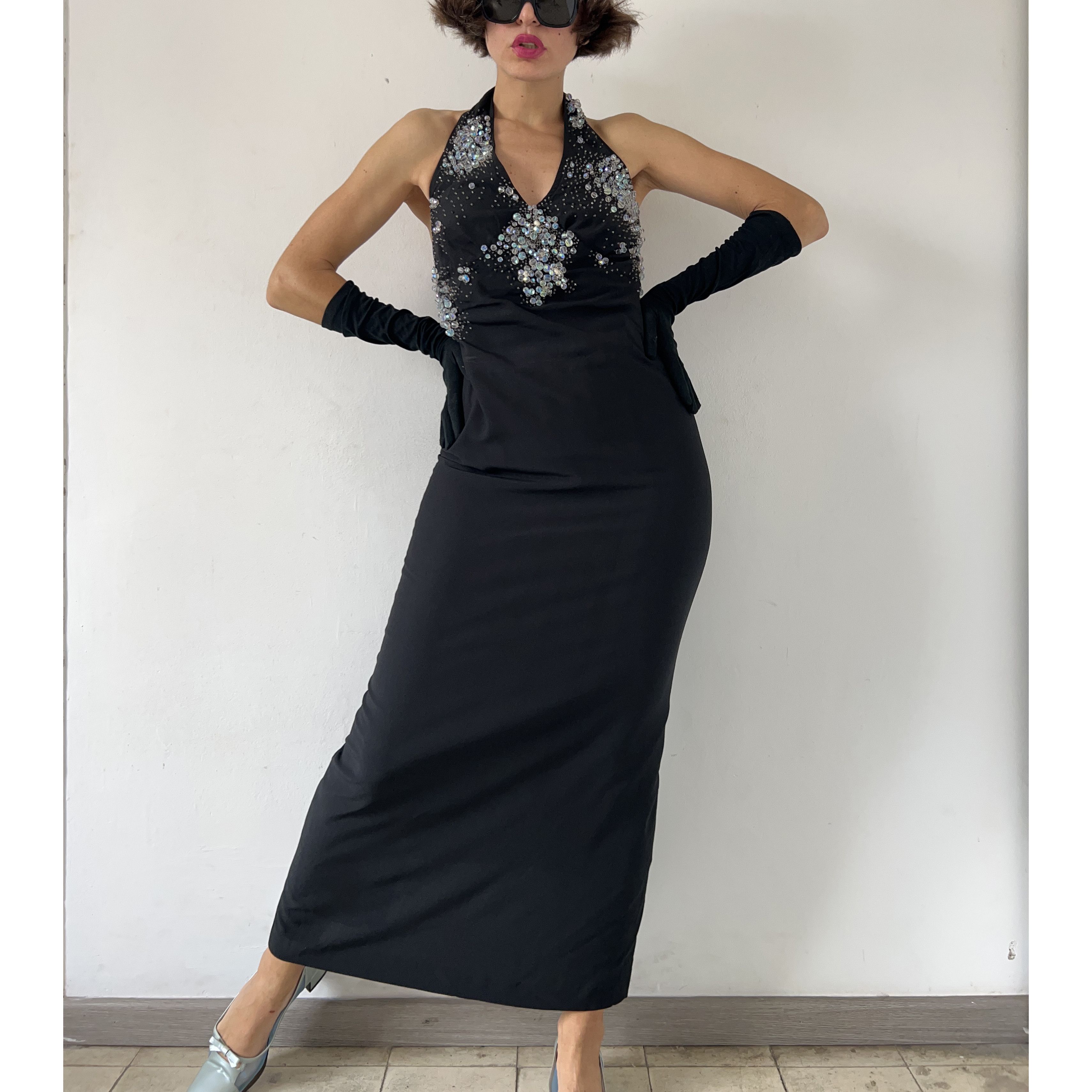 Vintage Vintage 90s Black Beaded Halter Gown Size M / US 6-8 / IT 42-44 - 7 Thumbnail
