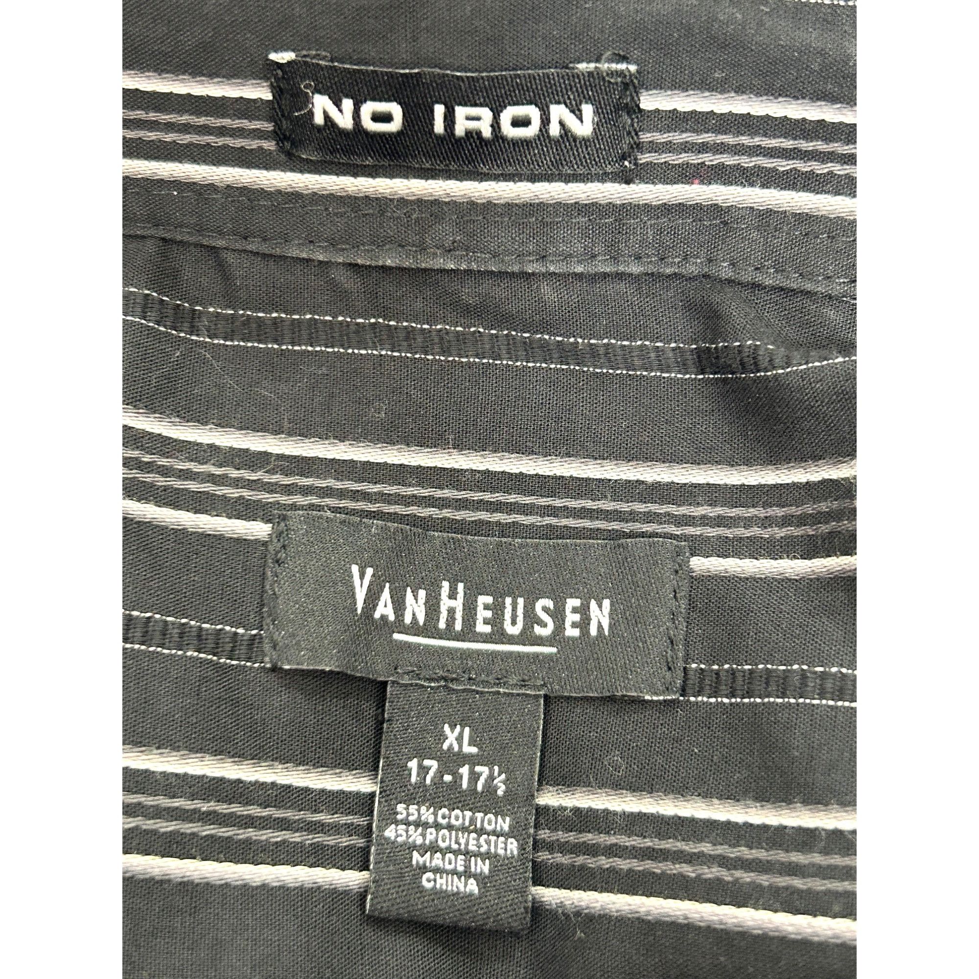 Van Heusen Van Heusen Men’s Button Up Shirt XL Black White Striped 17 - Size US XL / EU 56 / 4 - 5 Thumbnail