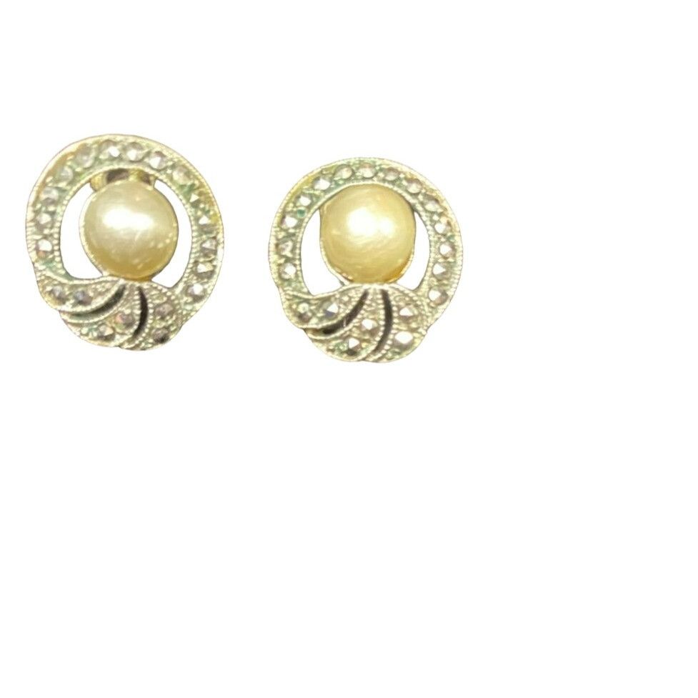 Other Vintage Real Pearl & Sterling Silver Marcasite Art Deco Scre Size ONE SIZE - 5 Thumbnail