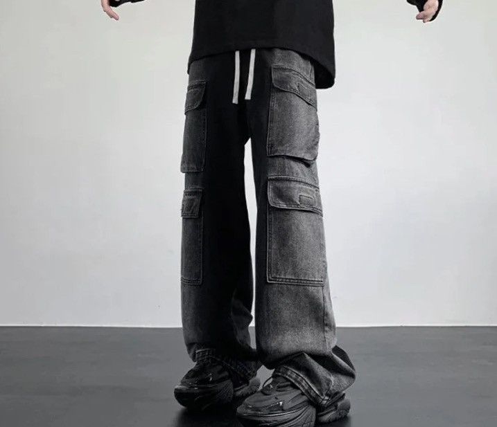 image of Distressed Denim Washed Casual Lace-Up Pocket Trouser Pant in Blue, Men's (Size 31)