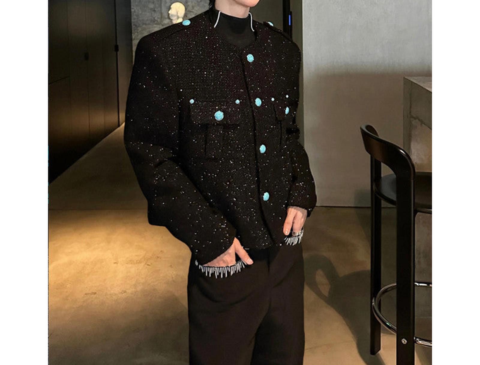 Vintage Black Tweed Jacket with Turquoise Buttons, Cropped Fit Size US M / EU 48-50 / 2 - 4 Thumbnail