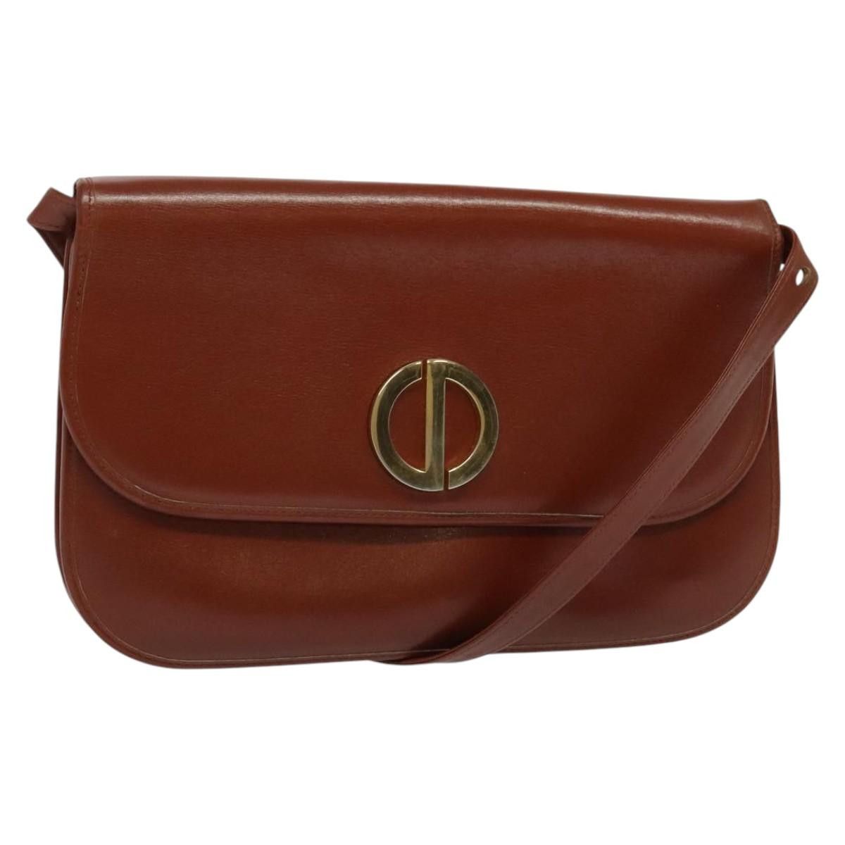 DIOR Shoulder Bag Leather Brown Gold