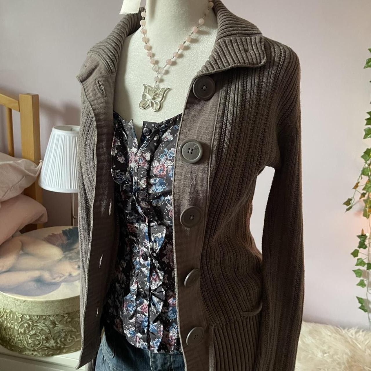 H&M 2000s brown button up cableknit cardigan Size S / US 4 / IT 40 - 2 Thumbnail