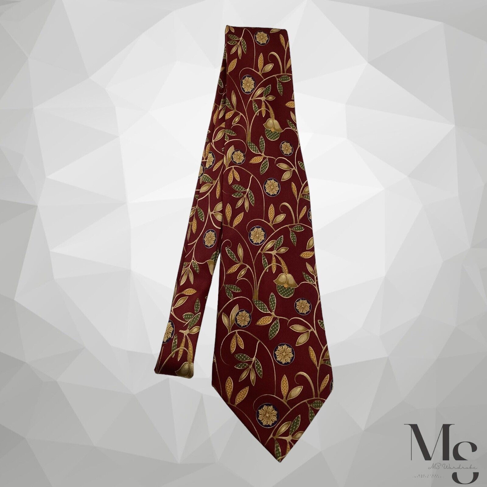 Lanvin LANVIN PARIS Bordeaux Leaf Print Luxury Silk Tie France W: 3 Size ONE SIZE - 4 Thumbnail