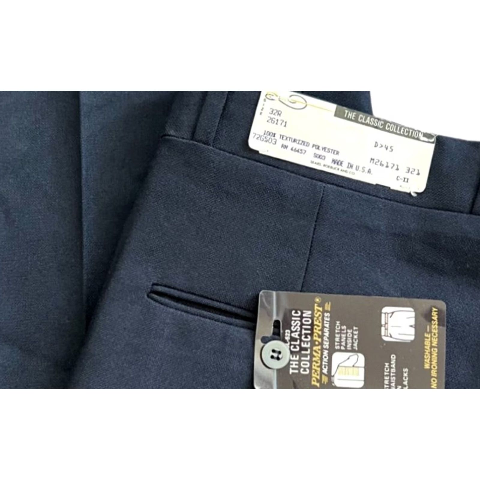 Vintage Perma Prest Pants Mens 32R Navy Classic Fit Stretch Waistband Formal Career NEW Size US 32 / EU 48 - 2 Thumbnail