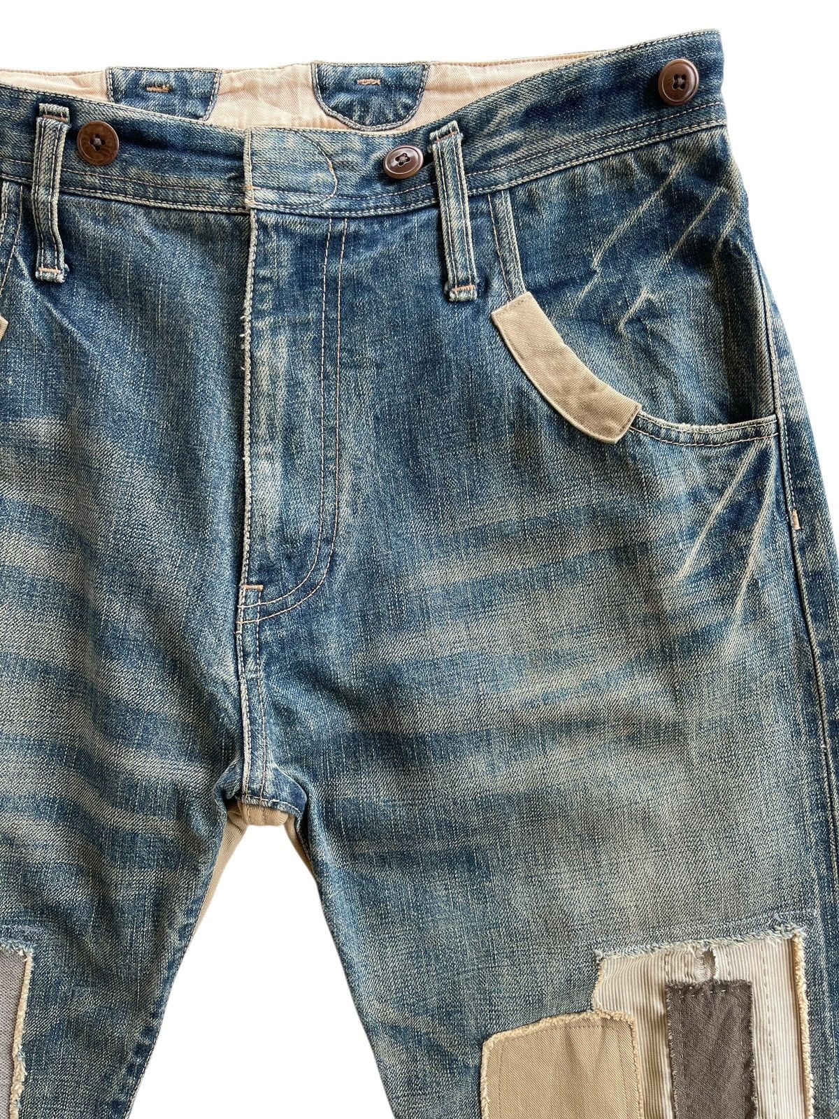 Vintage R.Newbold Old & New Selvedge Buckle Patchwork Limited Denim Size US 31 - 9 Thumbnail