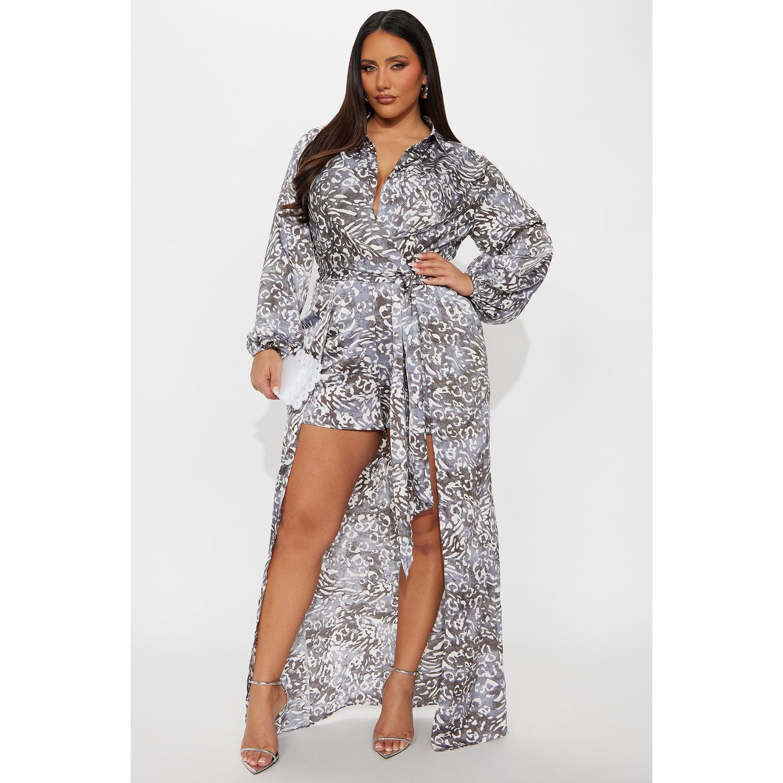 Other Going Places Satin Romper - Charcoal/combo - Size M Size 30" / US 8 / IT 44 - 4 Thumbnail