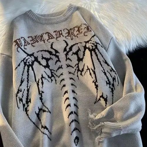 Japanese Brand × Vintage Grey casual retro angel wings pattern knit sweater Size US L / EU 52-54 / 3 - 3 Thumbnail