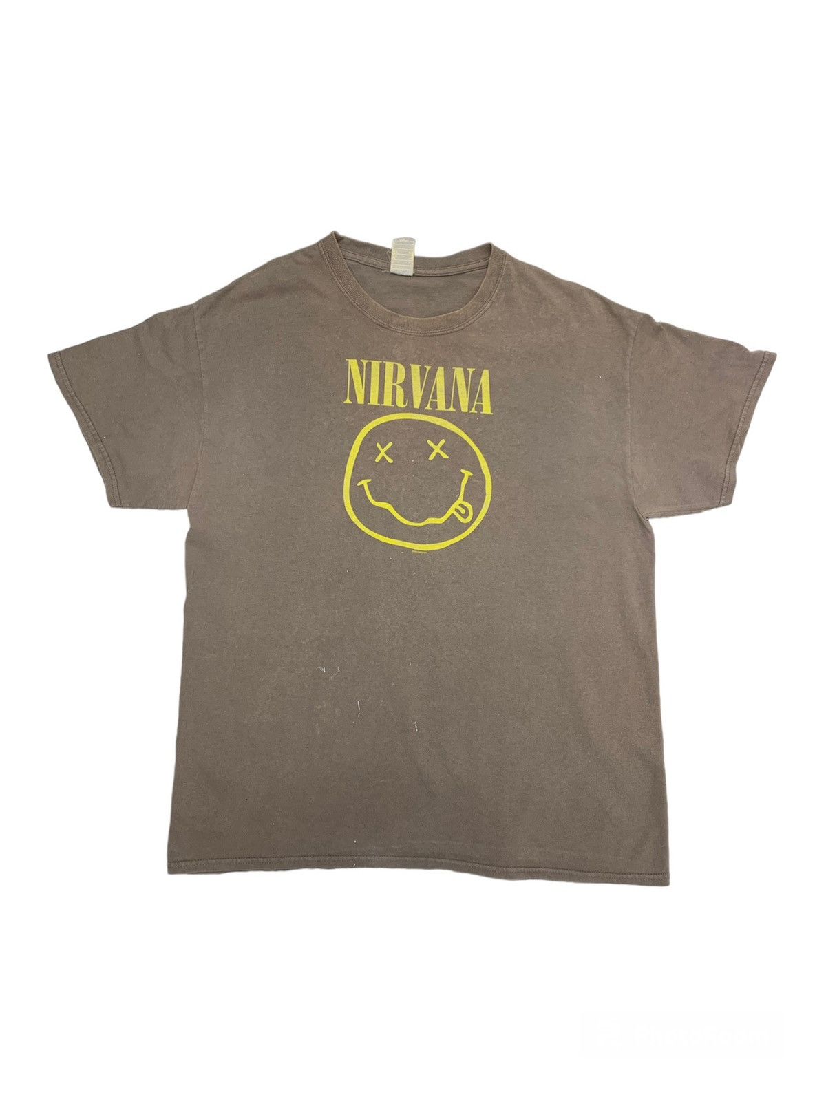 image of Band Tees x Nirvana Vintage Y2K Thrashed Faded Nirvana Band Tshirt in Brown, Men's (Size Large)