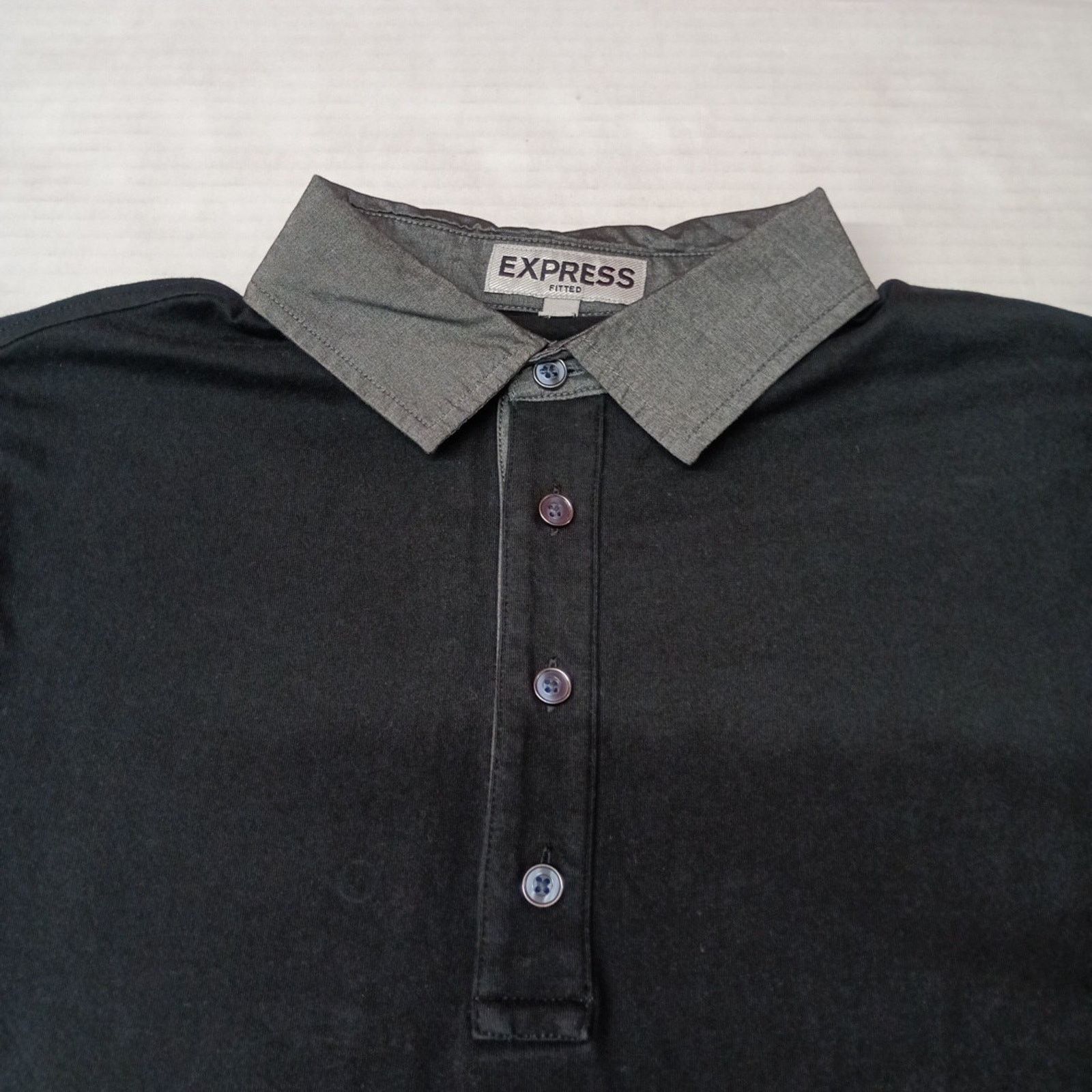 Express Express Fitted Polo Shirt Men's S Black Collar Cotton Blend Size US S / EU 44-46 / 1 - 2 Thumbnail