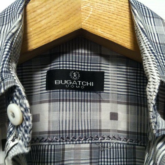 BUGATCHI BUGATCHI MENS PRE-OWNED GRAY 100%COTTON CASUAL SHIRT SIZE: S Size US S / EU 44-46 / 1 - 6 Thumbnail