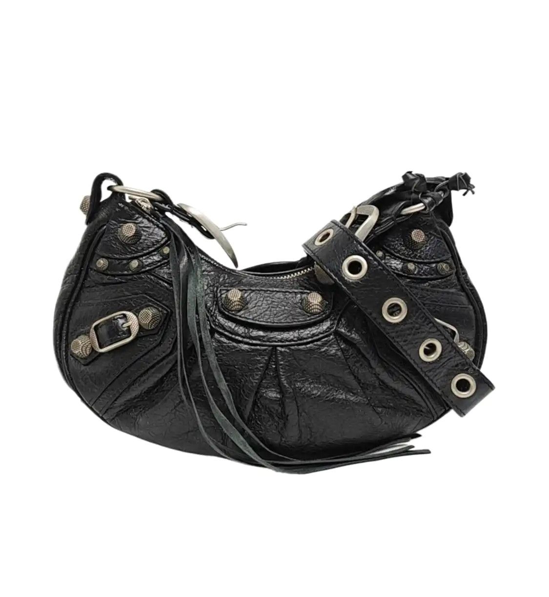Balenciaga Le Cagole Black Sheepskin Stud Shoulder Bag Handbag Crossbody Bag Sil, Women's