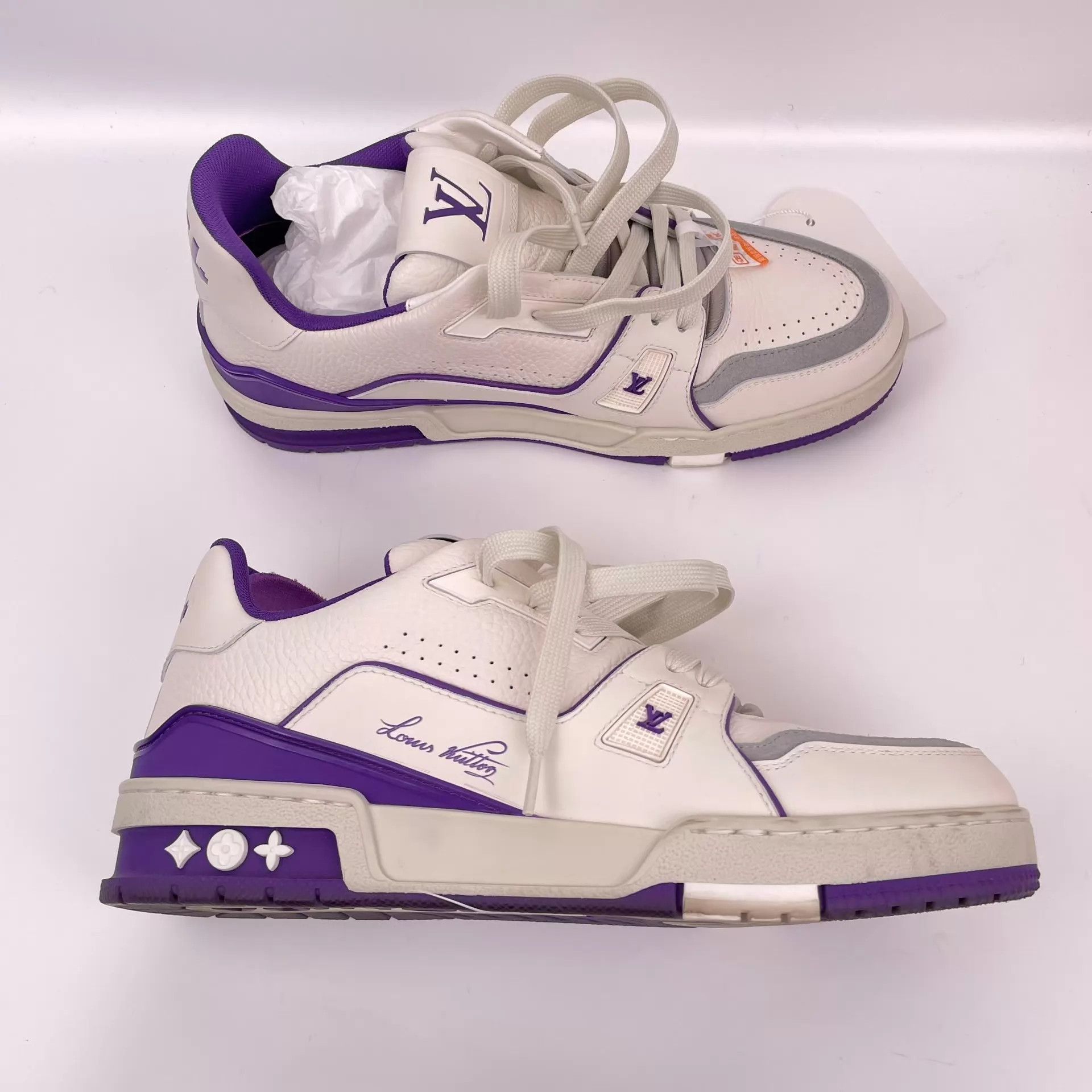 Louis Vuitton LV Trainer White Purple Cement 39 Size US 8.5 / IT 38.5 - 4 Thumbnail