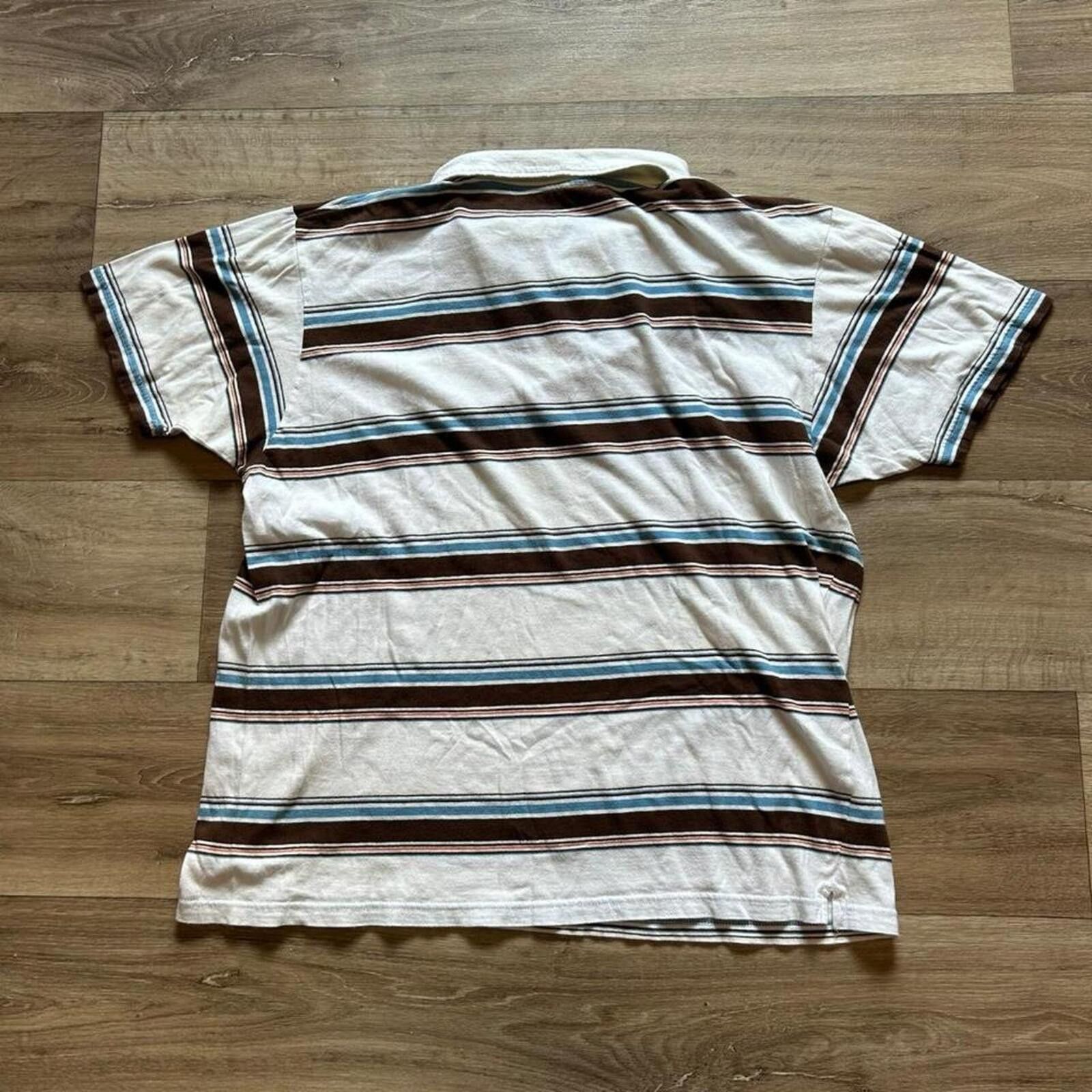 Polo Ralph Lauren Vintage y2k Brown Blue Machine striped polo shirt Size XXL Size US XXL / EU 58 / 5 - 3 Thumbnail