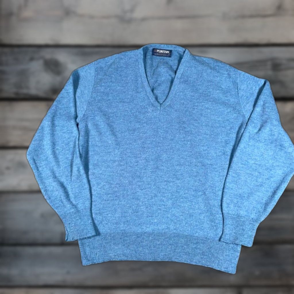 Vintage VTG 80s Puritan V-Neck Sweater Adult XL Blue Lightweight Knit Pullover Long Sleeve Casual Mens Size US XL / EU 56 / 4 - 1 Thumbnail