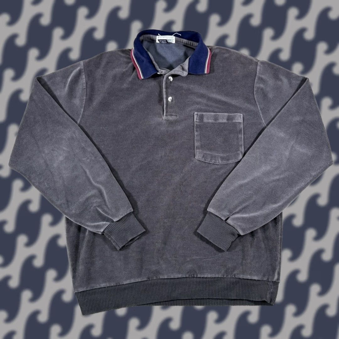 Van Heusen VINTAGE 90s Van Heusen Terry Cloth Collared Long Sleeve Size Medium Sweater Pullover Men Gray Pockets Knit Cotton Polyester Knit Size US M / EU 48-50 / 2 - 1 Thumbnail