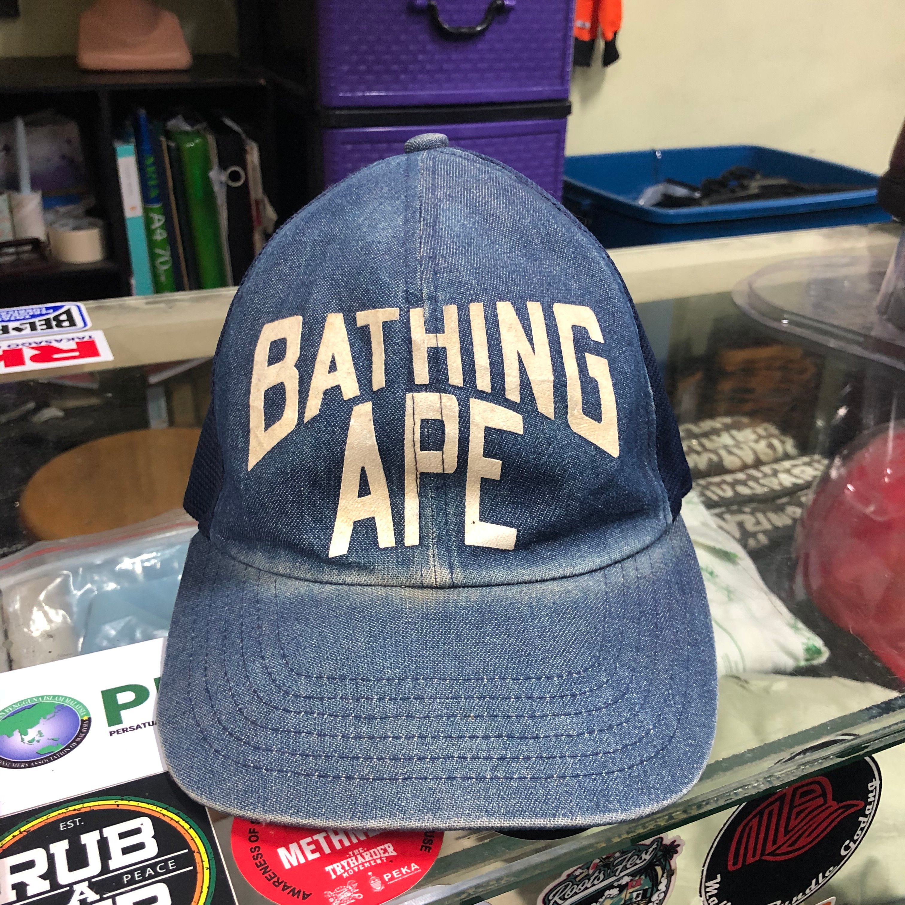 Pre-owned Bape X Nigo Vintage Bape Trucker Hat In Blue Denim