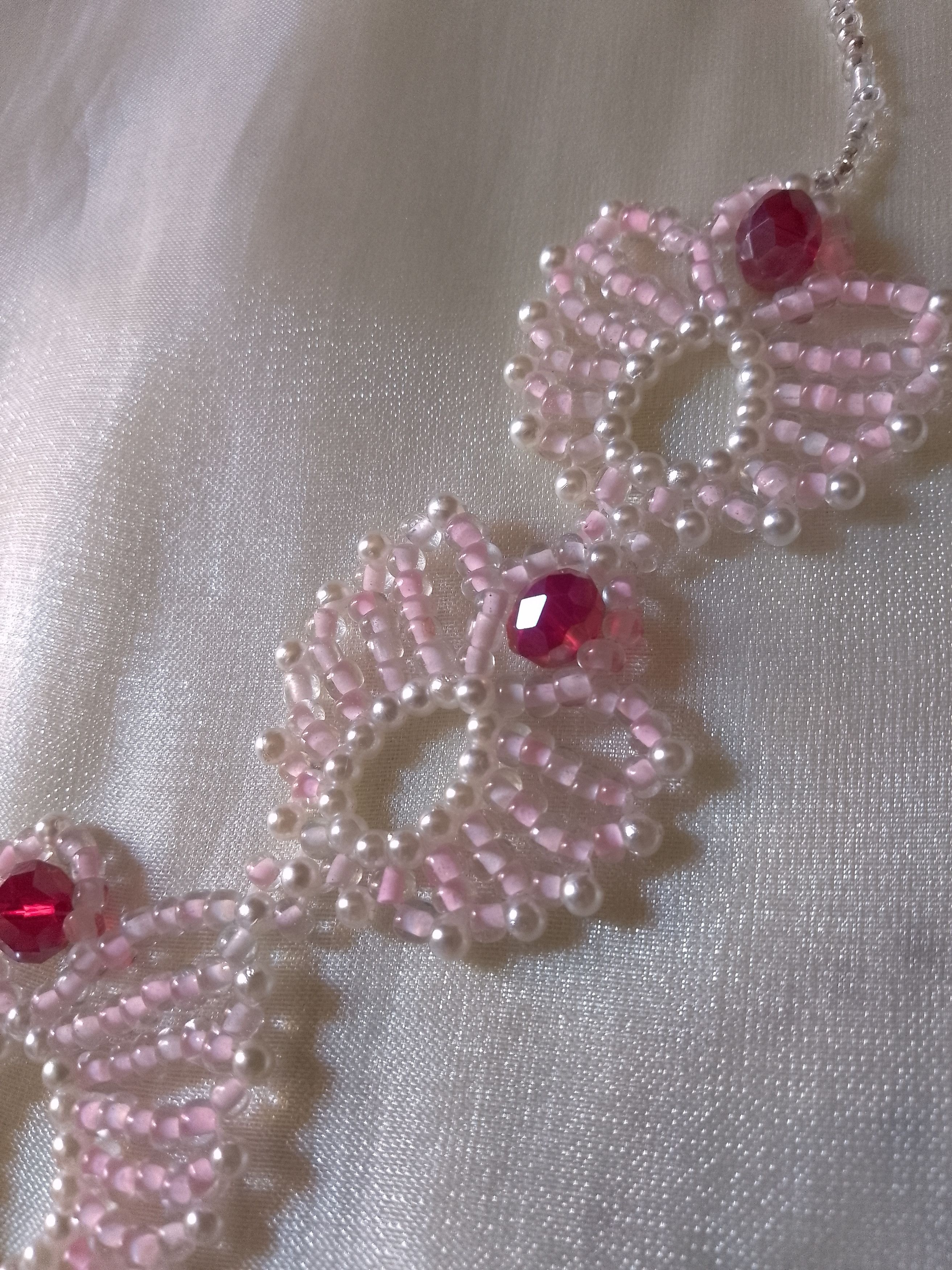 Handmade Necklace Pink lotus flowers with crystal& freshwater pearls Size ONE SIZE - 5 Thumbnail