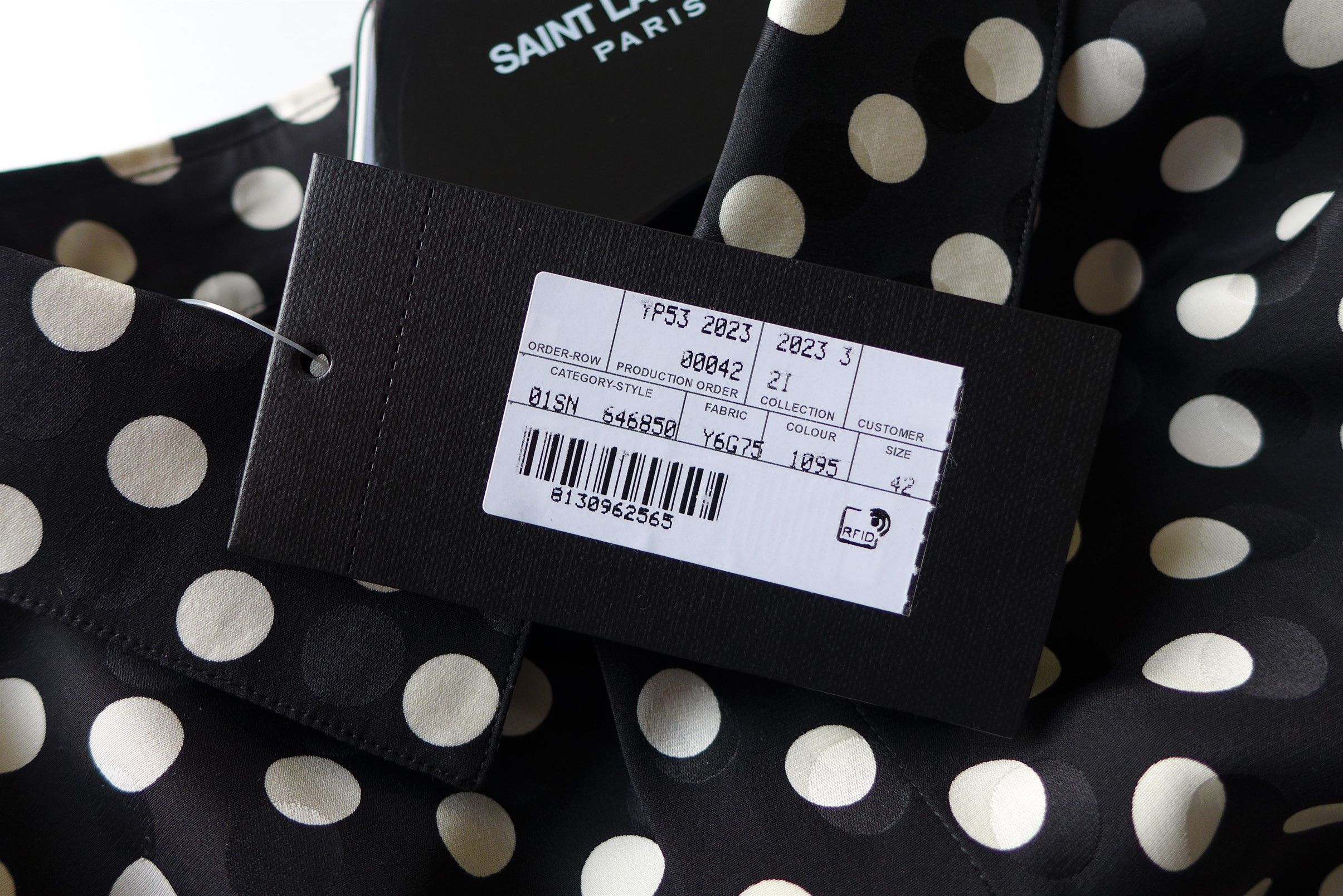 Saint Laurent Paris Saint Laurent Black Polka Dot Silk Shirt Size US XL / EU 56 / 4 - 16 Thumbnail