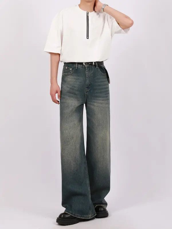 Japanese Brand Aki Vintage distressed washed American loose wide-leg jeans Size US 32 / EU 48 - 3 Thumbnail