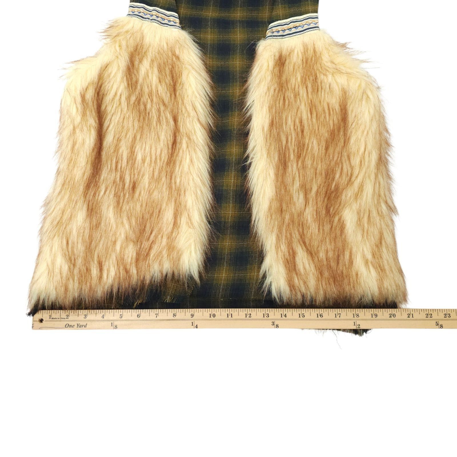 BKE BKE Gimmicks Faux Fur Vest S Brown Green Plaid Boho Shaggy Size S / US 4 / IT 40 - 6 Thumbnail