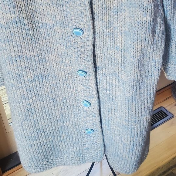 Vintage Vintage Handmade Pure Wool Blue Lined Heavy Knit Button-Down Size XL / US 12-14 / IT 48-50 - 4 Thumbnail
