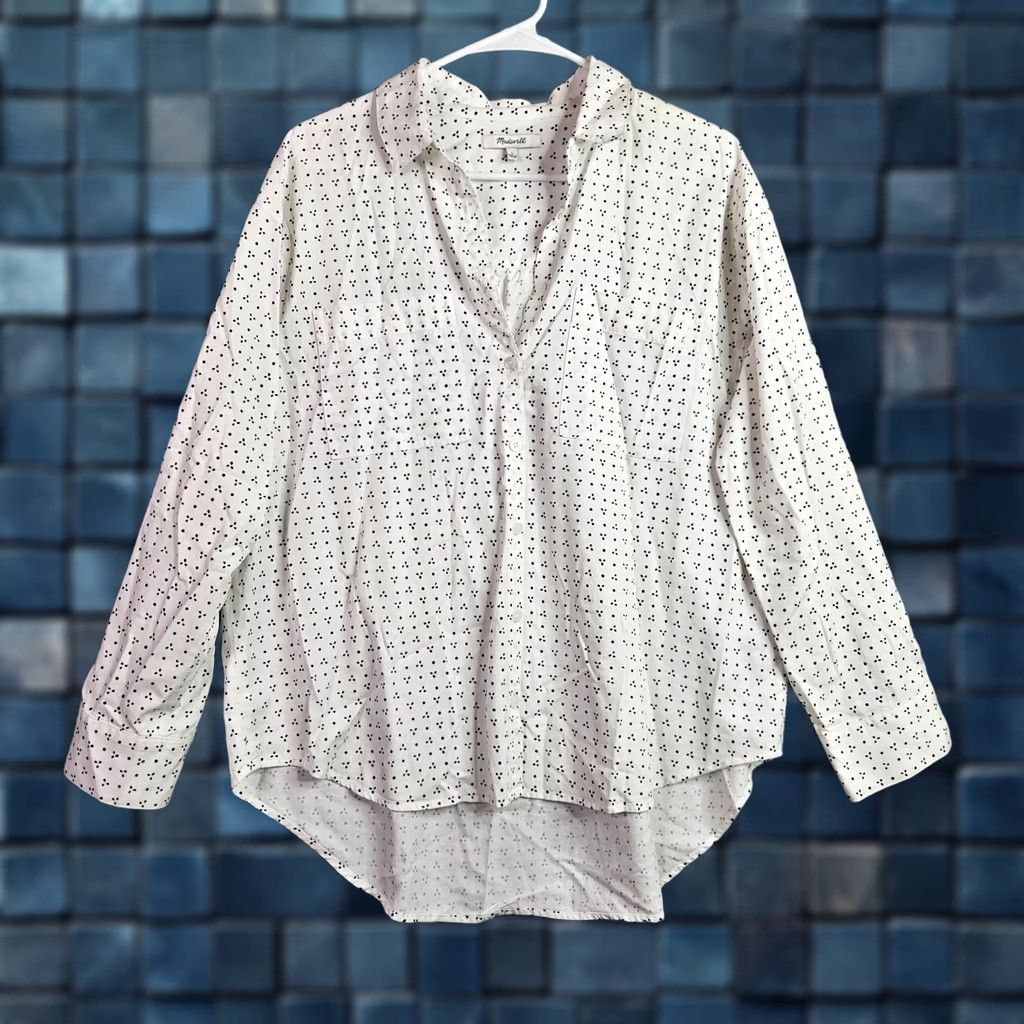 Madewell Madewell Blouse Shirt Polka Dot Button Long Sleeve White Black Multicolor Cotton Modal Women L Regular Womens Buttons Size L / US 10 / IT 46 - 1 Thumbnail
