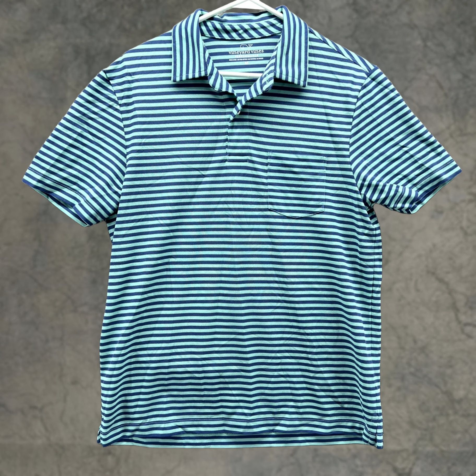 Vineyard Vines Vineyard Vines Polo Shirt Mens M Blue Stripe Performance Pocket Golf Casual Shirt Size US M / EU 48-50 / 2 - 1 Thumbnail
