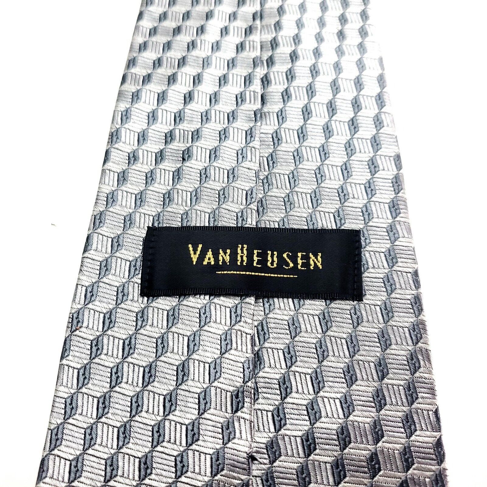 Van Heusen Van Heusen Silk Tie Woven Silver Geometric Woven Short Wide Size ONE SIZE - 3 Thumbnail