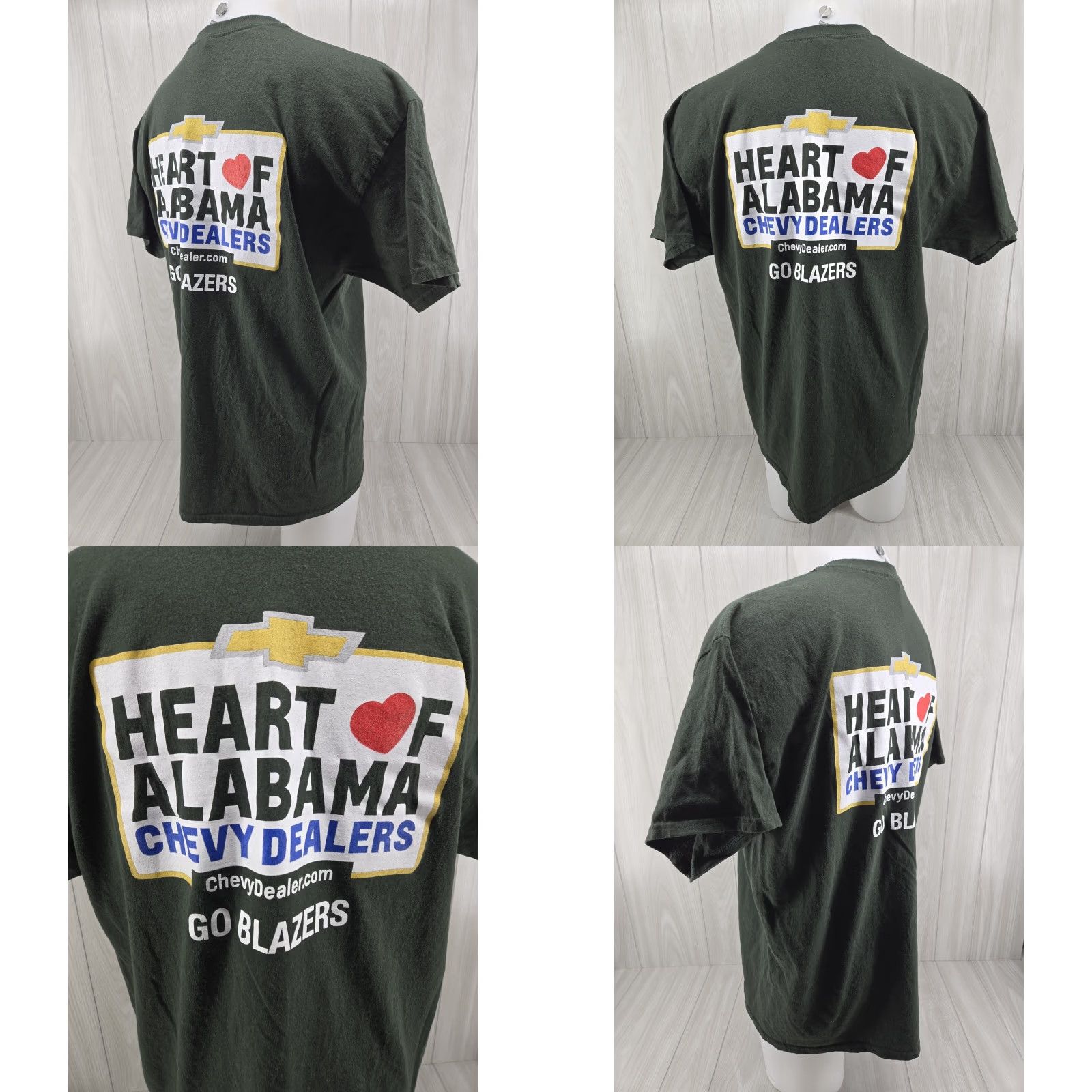 Gildan UAB Blazers Chevy Dealers Short Sleeve Shirt Men's XL STAINED Green Graphic Print T-Shirt Men XL Shir t Size US XL / EU 56 / 4 - 8 Thumbnail