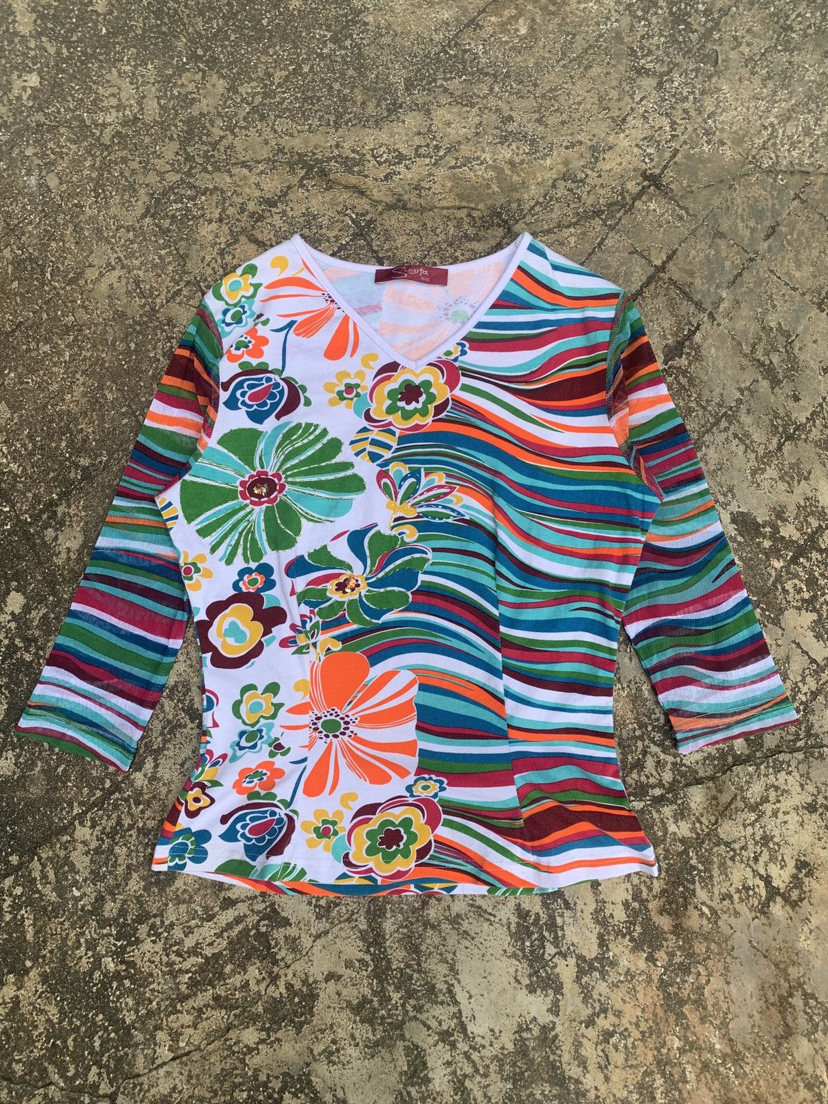 y2k Sugita Bis Japan Floral Colorful Graphic Longsleeve Top