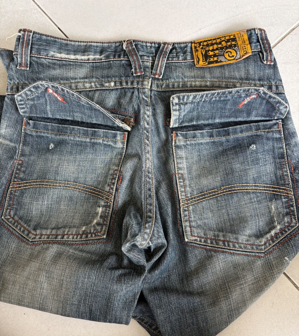 Vintage Korean Iloi Streetwear Low Flared Jeans Distressed Denim Size US 31 - 15 Thumbnail