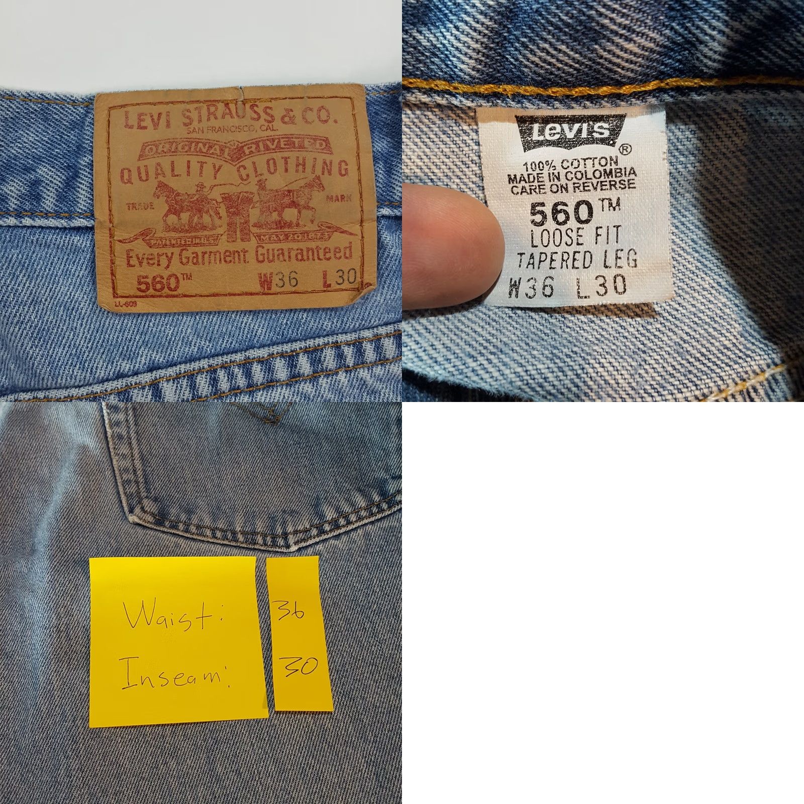 Levi's VINTAGE Levi's 560 Jeans Mens 36x30 Denim Blue Loose Fit Tapered 90s Grunge Rock Skater Pants Size US 36 / EU 52 - 9 Thumbnail