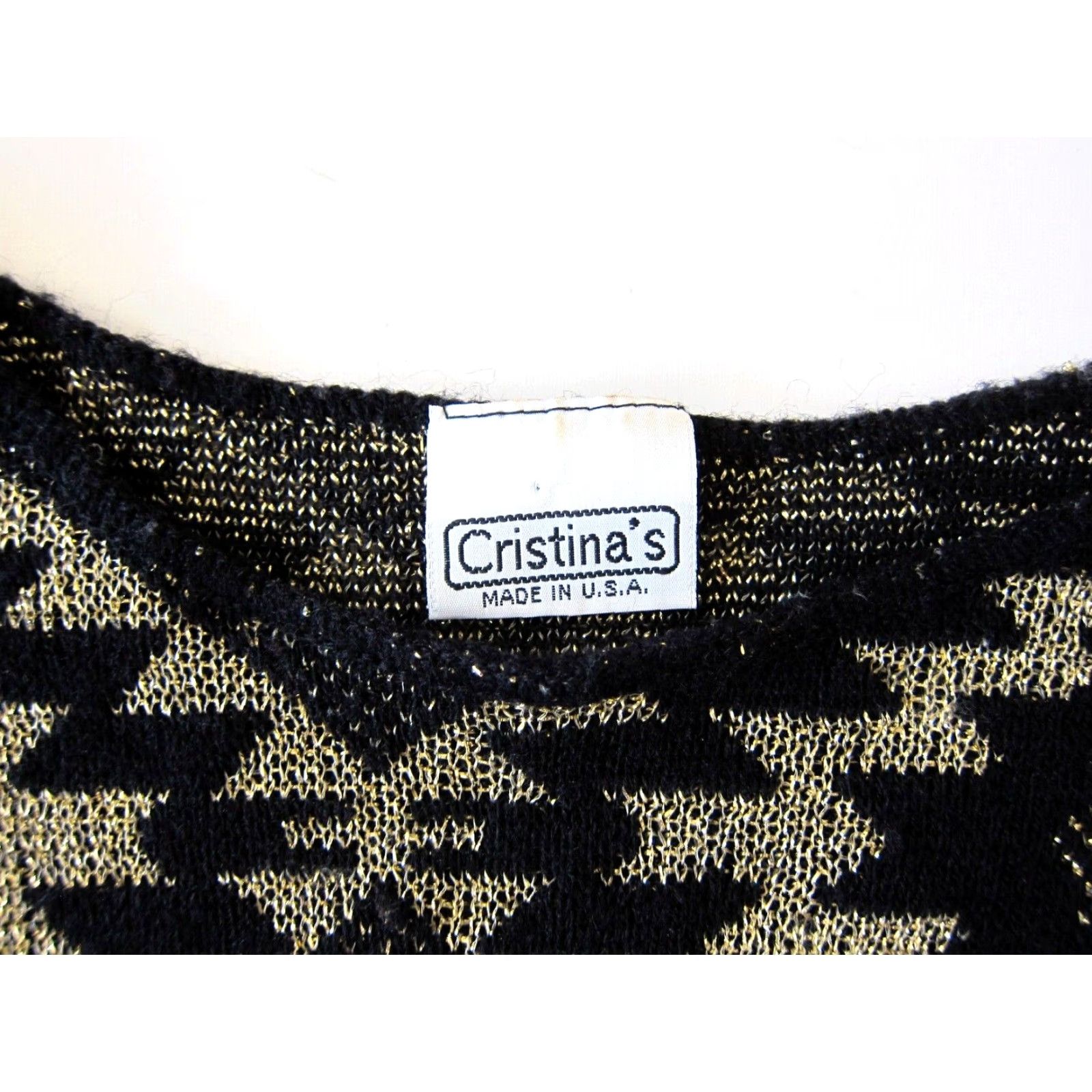 Vintage VINTAGE Cristina's Gold Metallic Black Retro Geometric 3/4 Sleeve Sweater M Womens Size M / US 6-8 / IT 42-44 - 4 Thumbnail