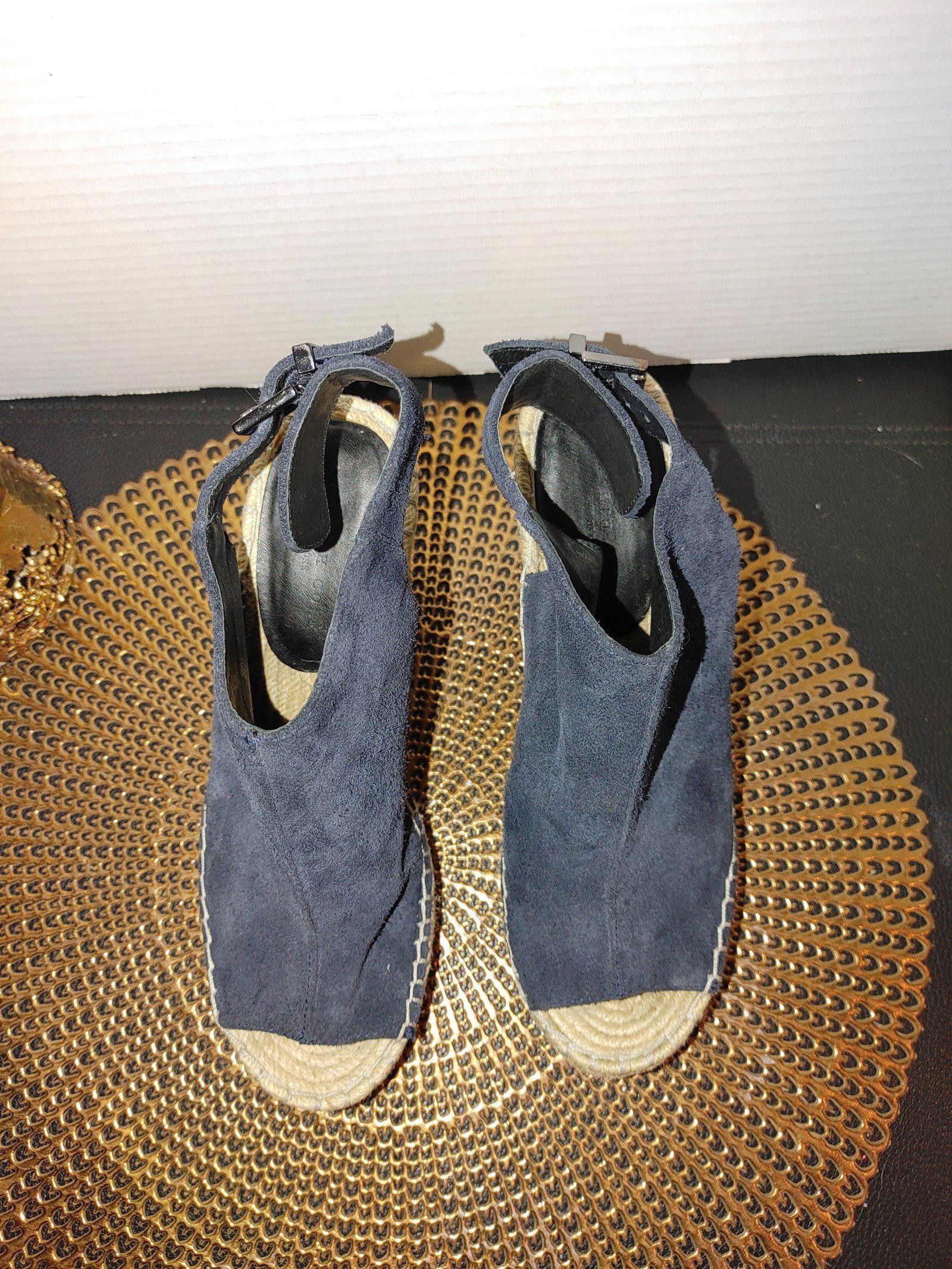 Designer Kenneth Cole Olivia Blue Suede Espadrille Wedges Size 8M Size US 8 / IT 38 - 3 Thumbnail
