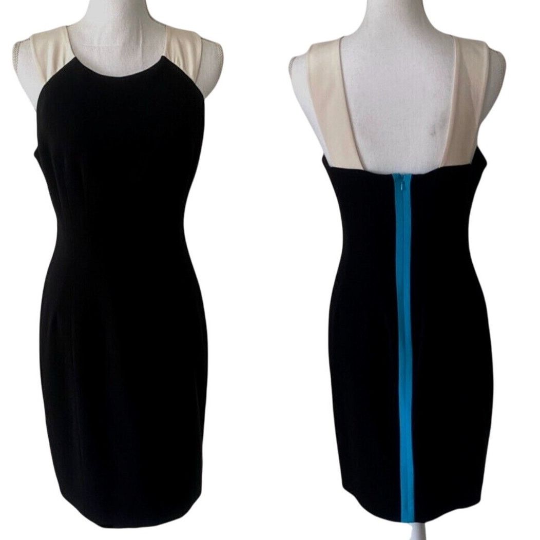 Other Jay Godfrey Black Cream Strap Sheath Bodycon Blue Zip 10 Size L / US 10 / IT 46 - 1 Thumbnail