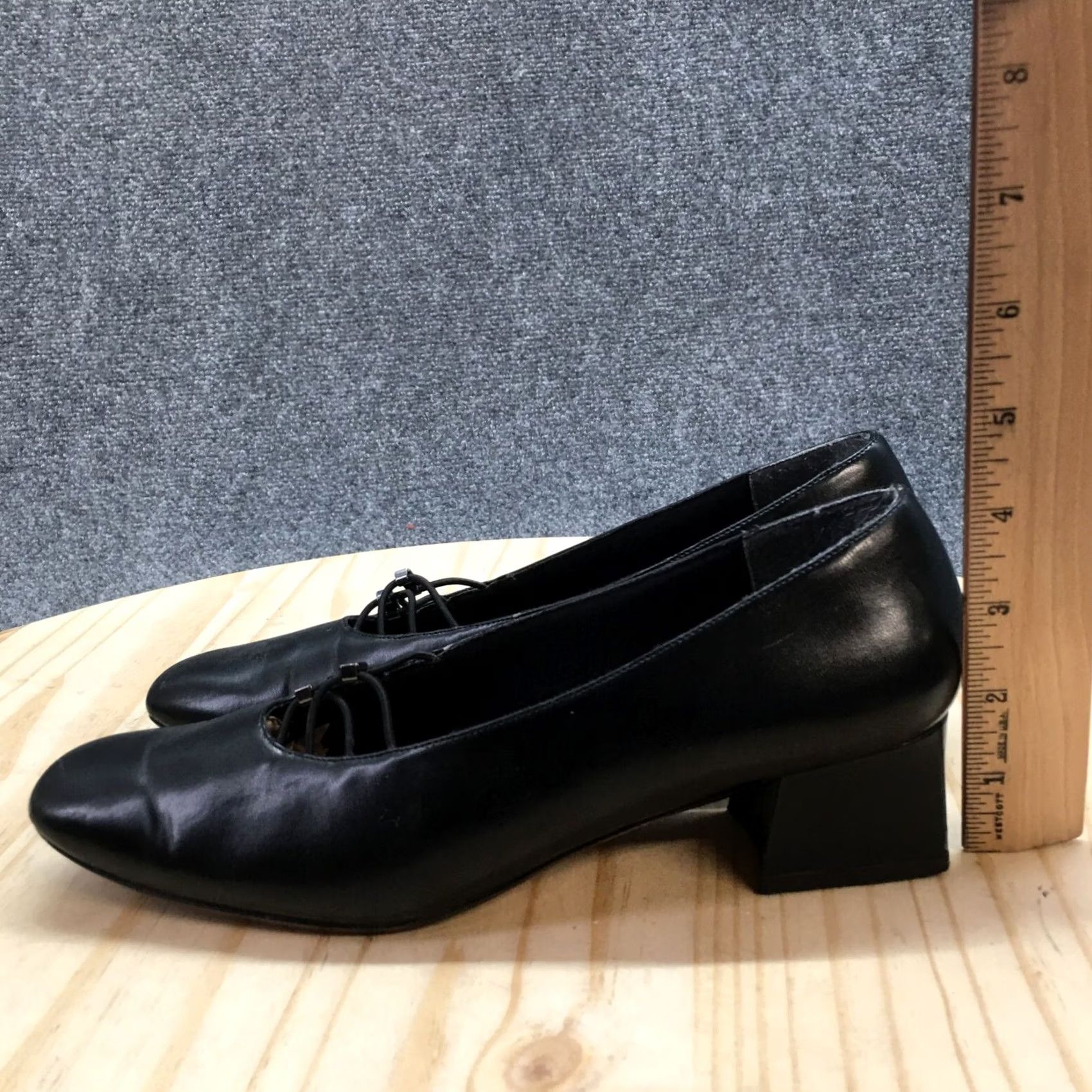 Vintage LifeStride Heels Womens 8.5 Pumps Black Faux Leather Slip On Block Casual Shoe Size US 9 / IT 39 - 7 Thumbnail