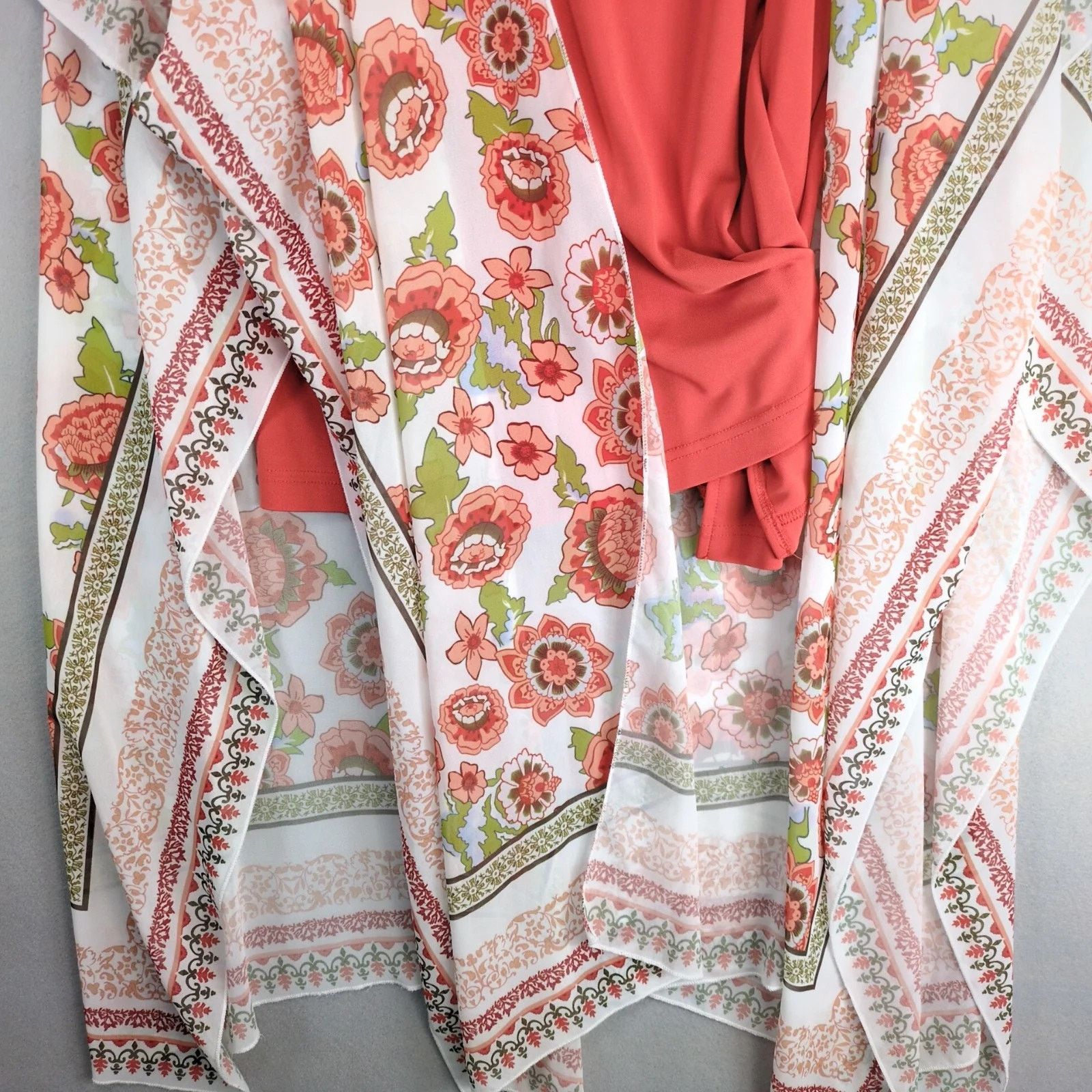 Other August Max Orange Tank & Sheer Floral Open Kimono Plus Size Size XXL / US 16-18 / IT 52-54 - 9 Thumbnail