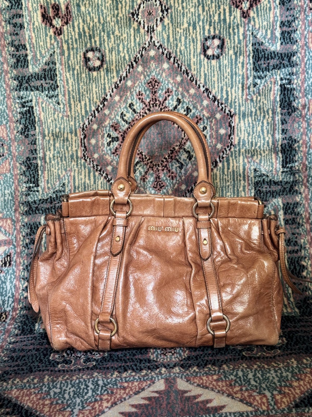 Miu Miu Miu Miu Vitello Lux Gathered Tote Size ONE SIZE - 1 Thumbnail