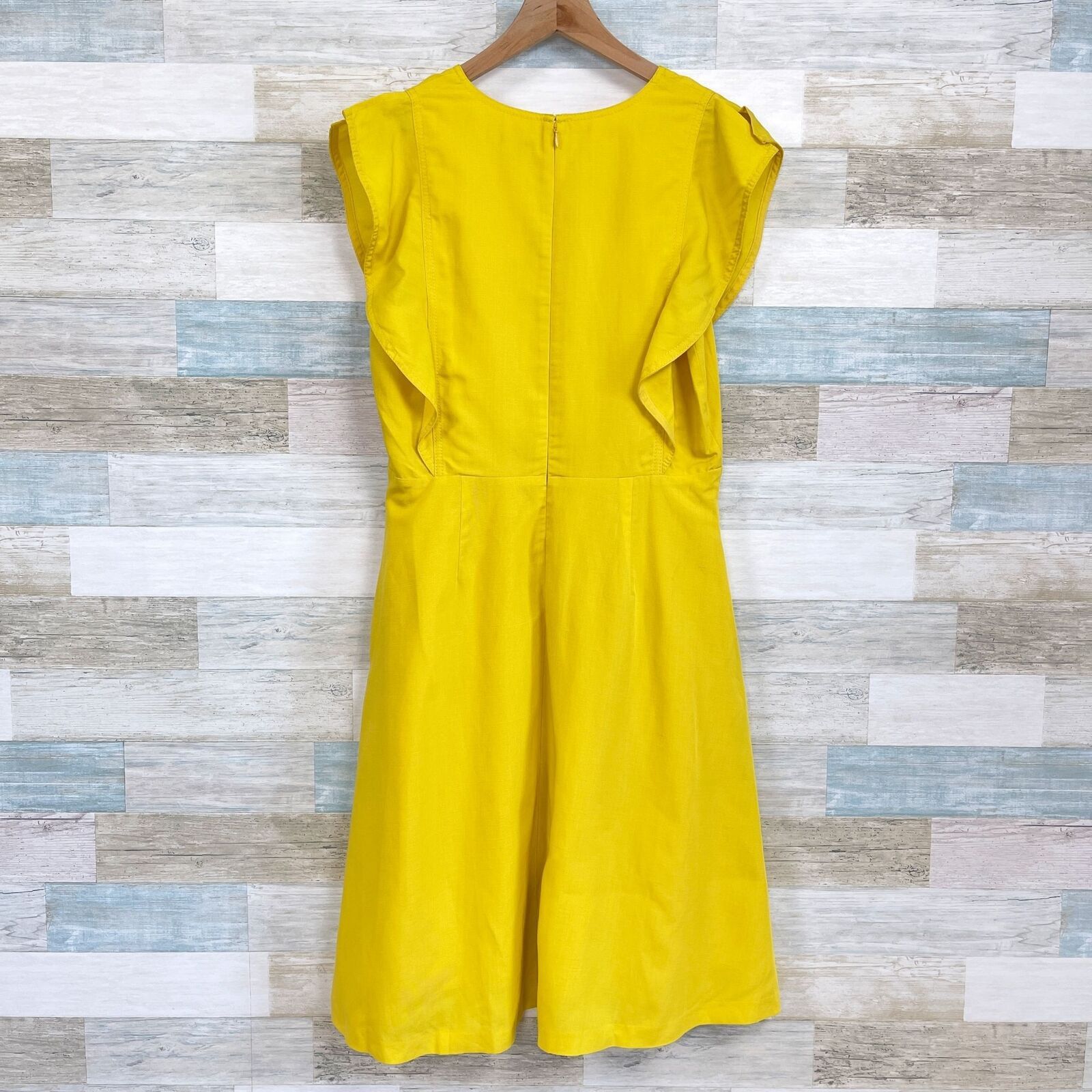 Ann Taylor Ann Taylor Ruffle Sleeve Midi Flare Dress Yellow Linen 8 Size M / US 6-8 / IT 42-44 - 3 Thumbnail