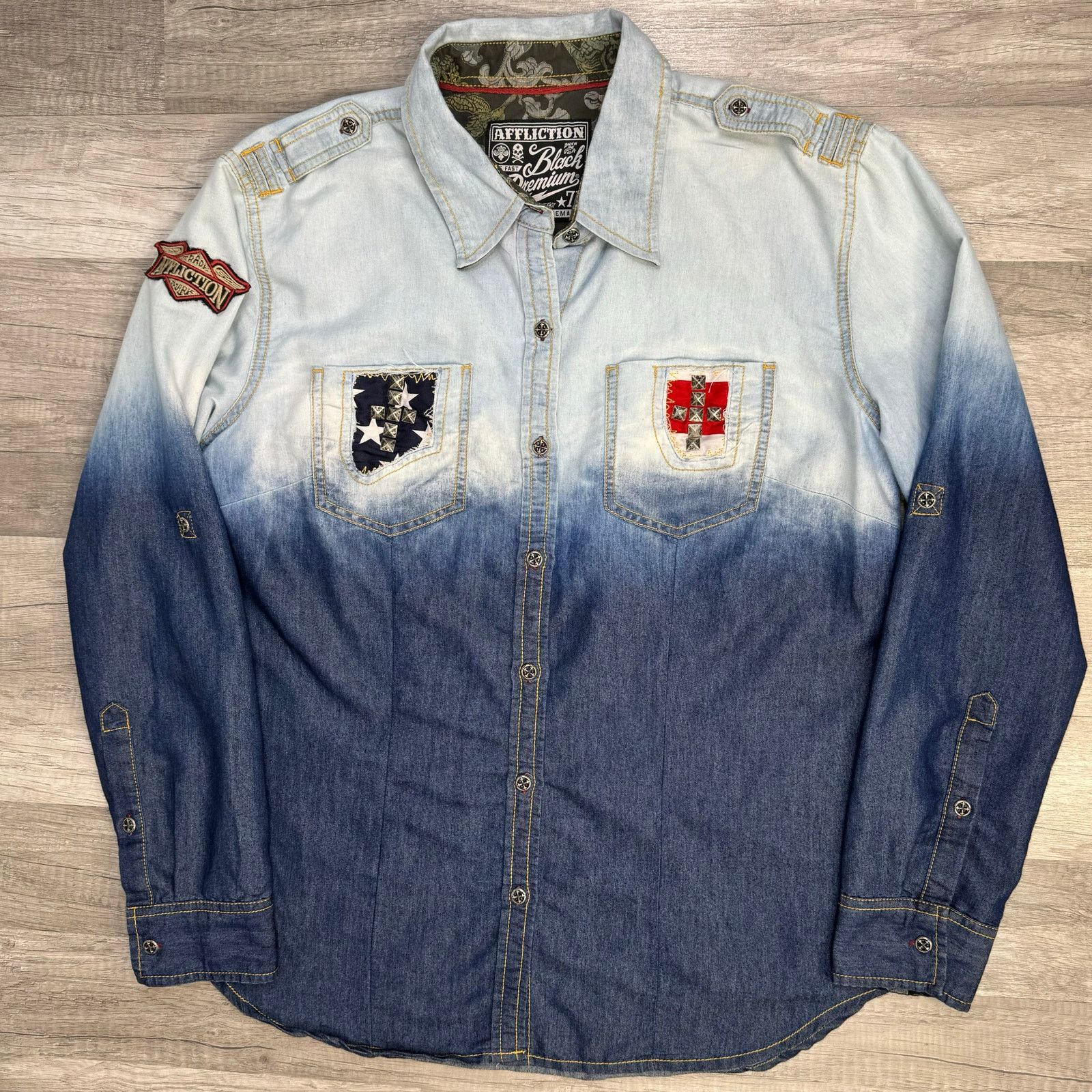 Affliction Affliction Womens Blue Ombré Button Shirt Patriotic Large Size L / US 10 / IT 46 - 2 Thumbnail