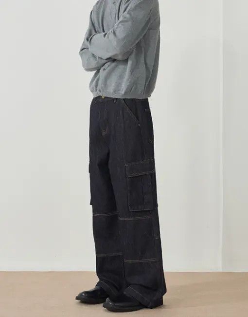 VIBE Multi-pocket patchwork wide-leg American loose work jeans Size US 32 / EU 48 - 4 Thumbnail