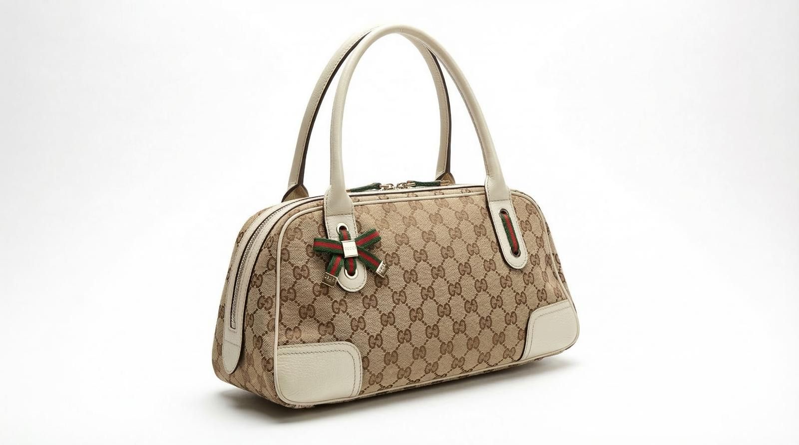 Gucci Gucci - Beige GG Canvas Bow Accent Satchel Bag Size ONE SIZE - 1 Thumbnail