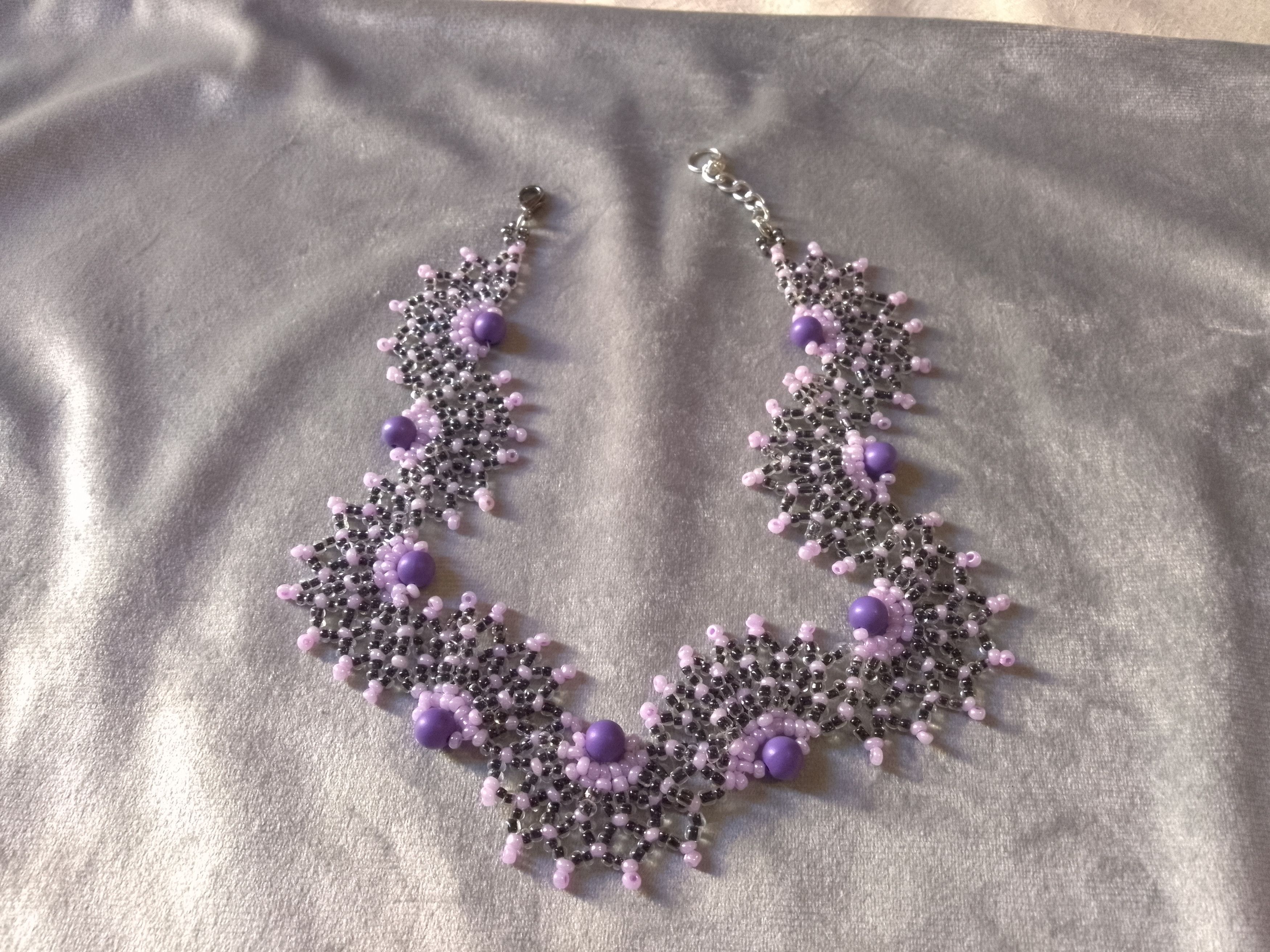 Handmade Necklace Netted Elegant Pearls Beaded Black Purple Size ONE SIZE - 1 Thumbnail