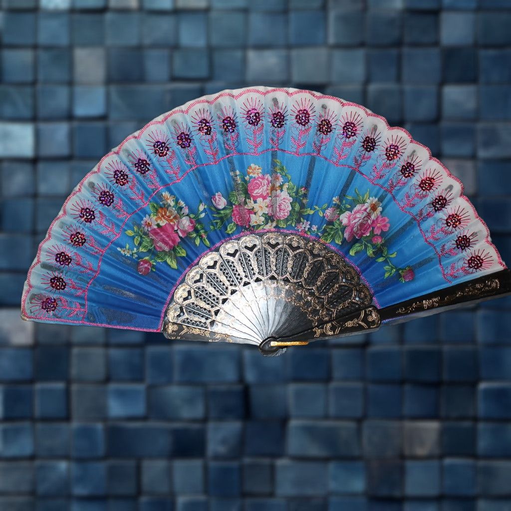 Vintage Vintage Hand Fan Small Flower Sequin Decoration A5 Size ONE SIZE - 1 Thumbnail